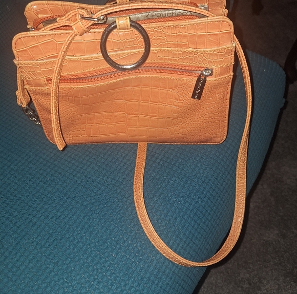 Pouchee Handbags - Chic Croc-Embossed Tan Crossbody Poochee Bag**